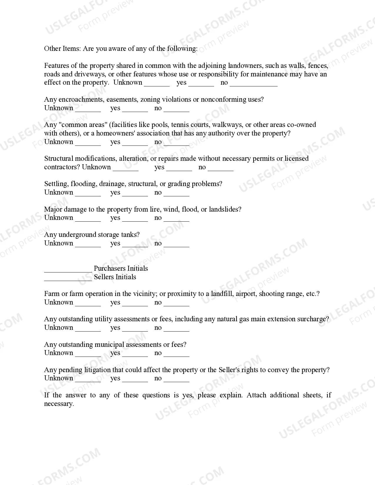 Preview Seller's Disclosure Statement