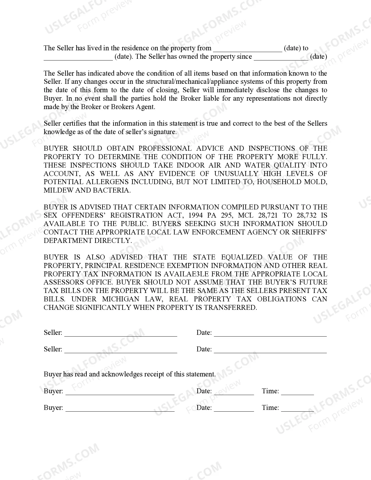 Preview Seller's Disclosure Statement