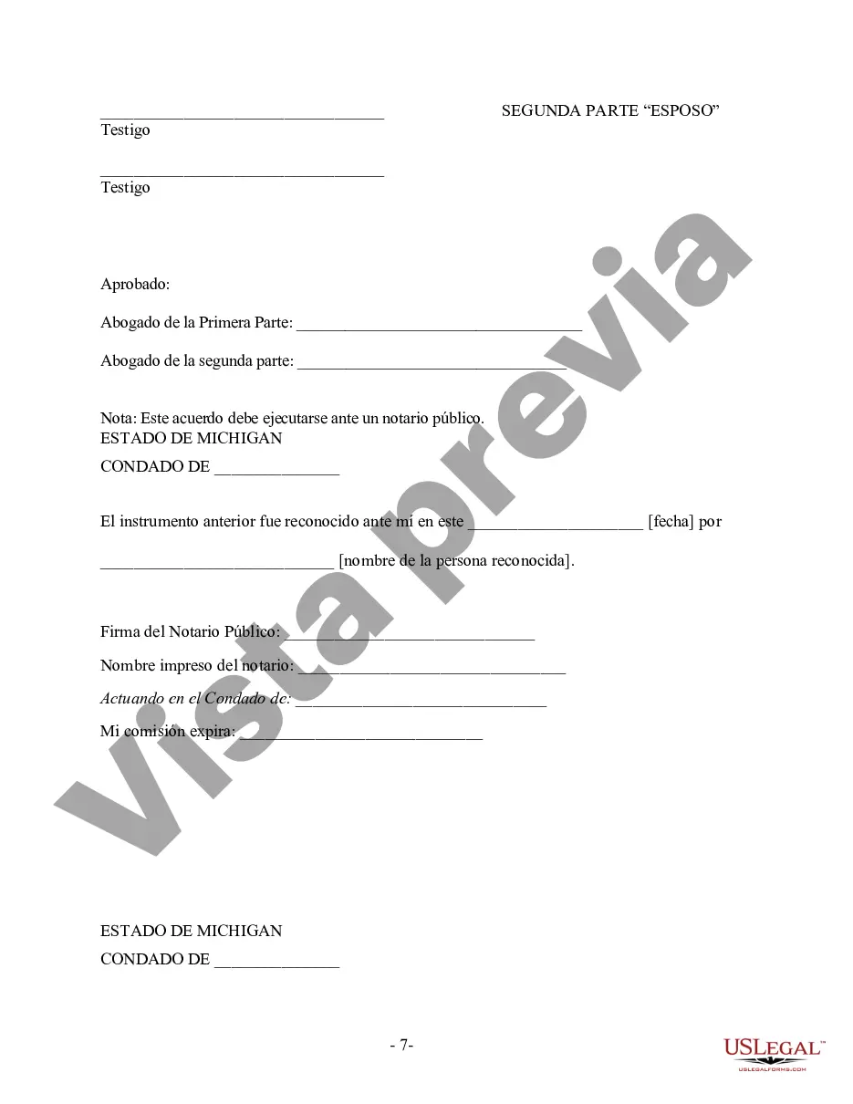 Preview Acuerdo prematrimonial prenupcial de Michigan con estados financieros