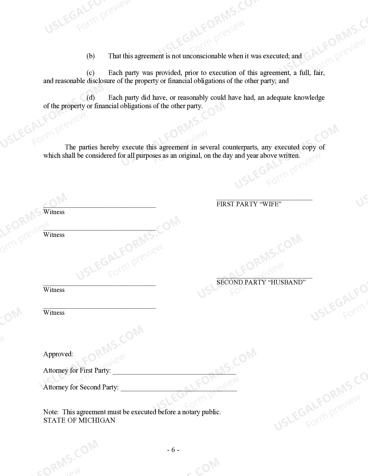 Preview Michigan Prenuptial Premarital Agreement with Financial Statements