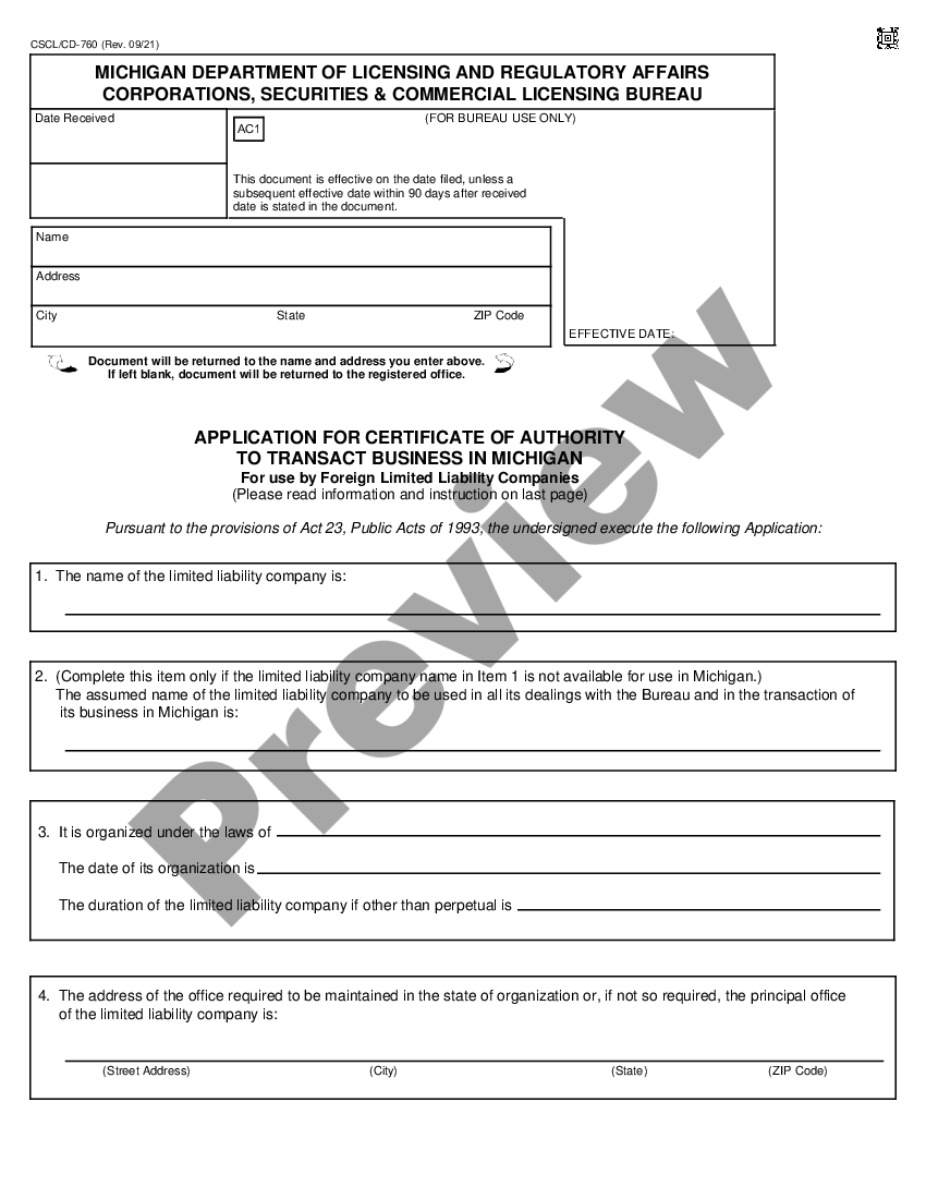 Michigan Registration of Foreign Corporation - Michigan Foreign ...