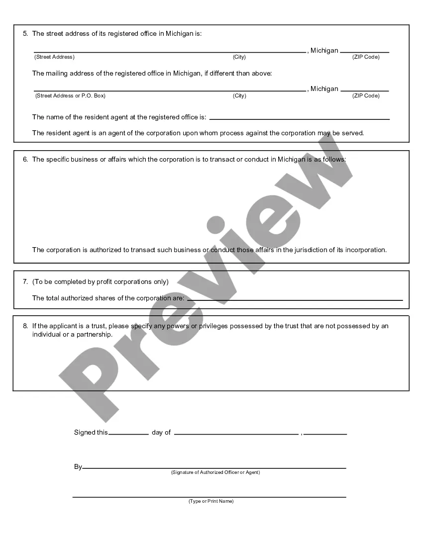 Preview Michigan Registration of Foreign Corporation