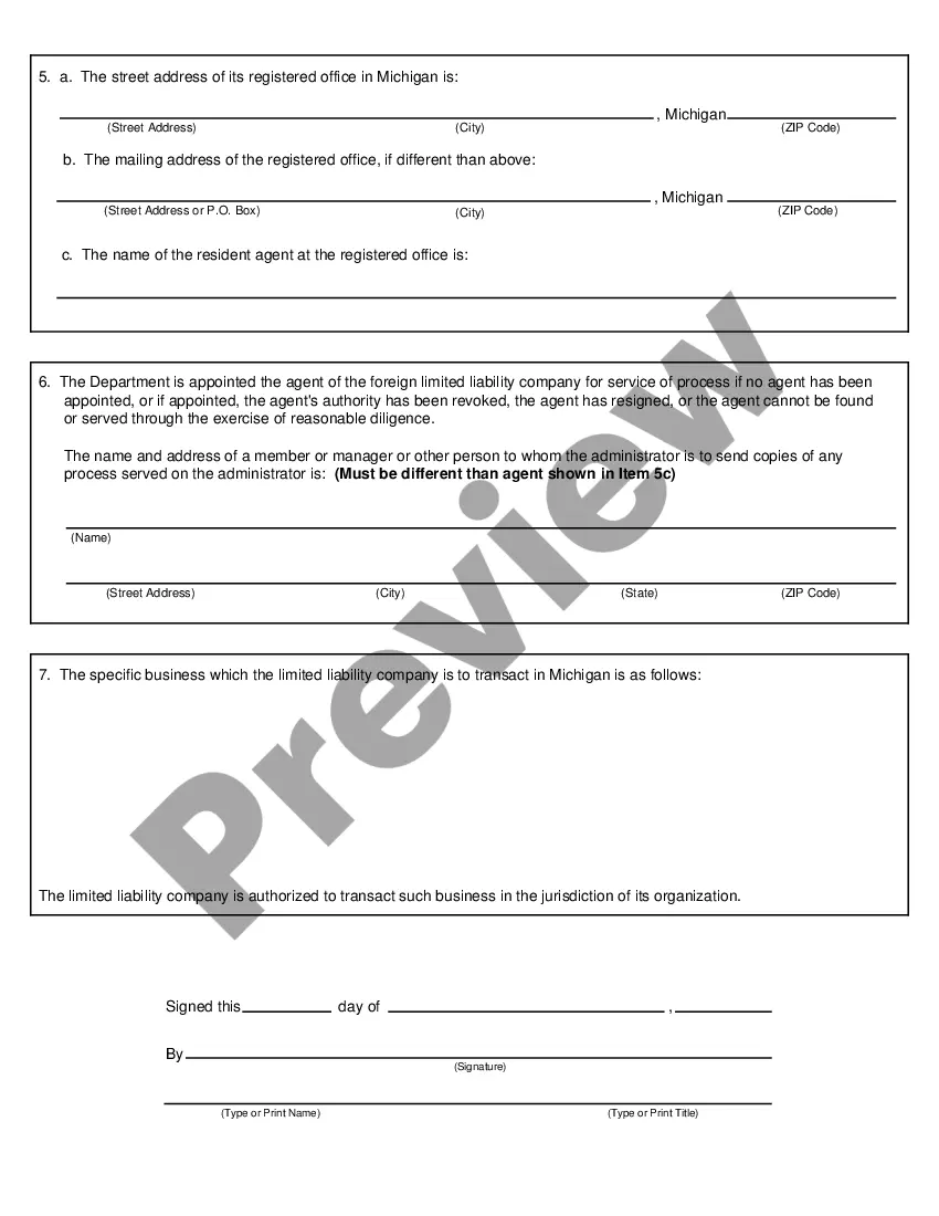 Preview Michigan Registration of Foreign Corporation