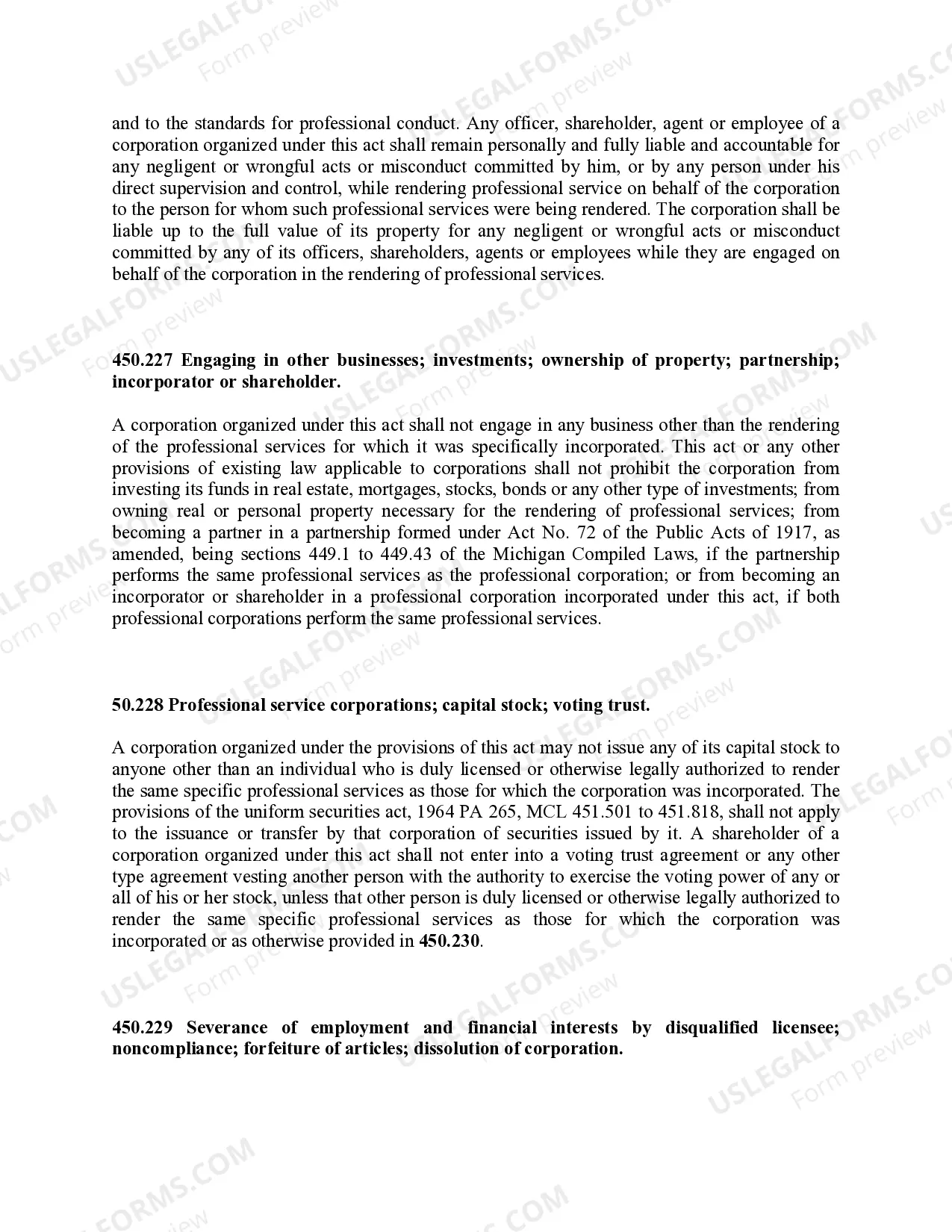 Preview Professional Corporation Package for Michigan