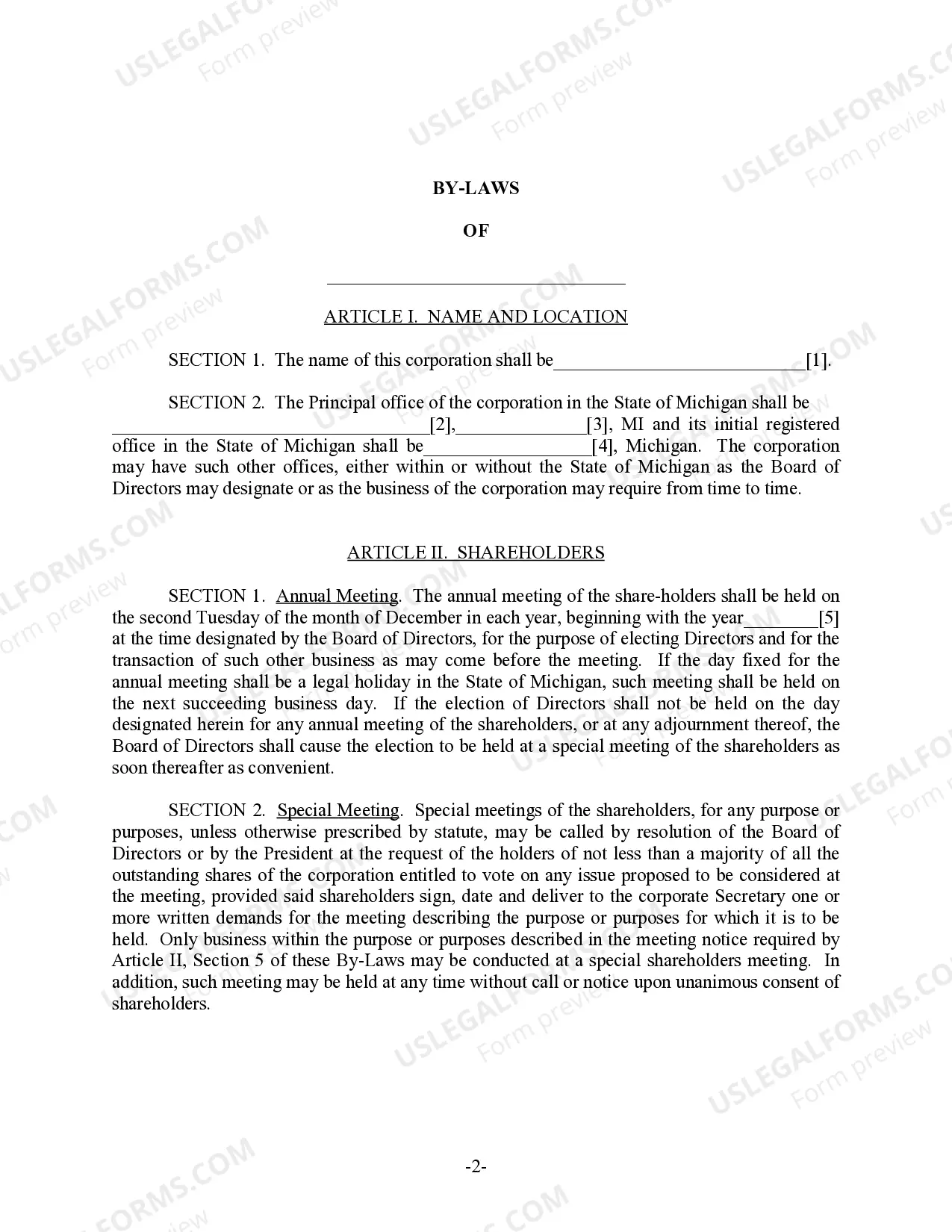 Preview Michigan Bylaws for Corporation
