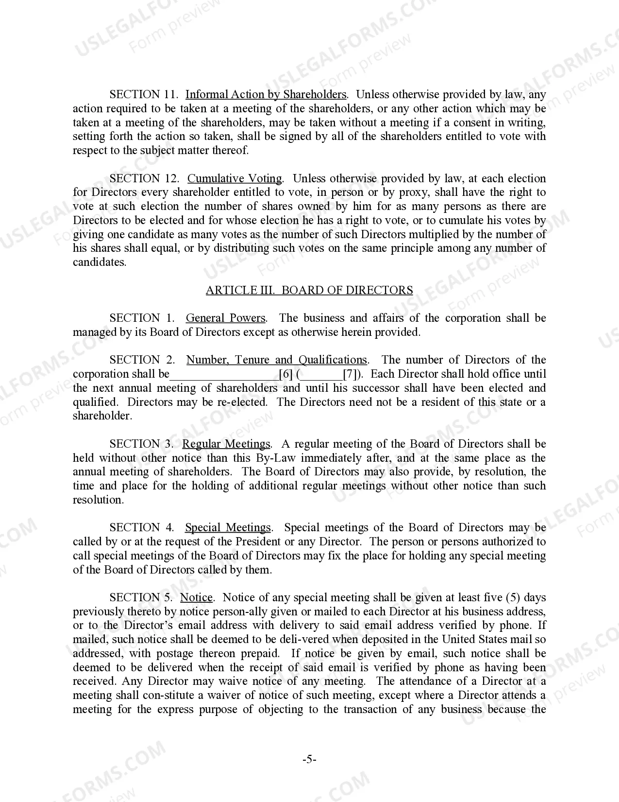 Preview Michigan Bylaws for Corporation