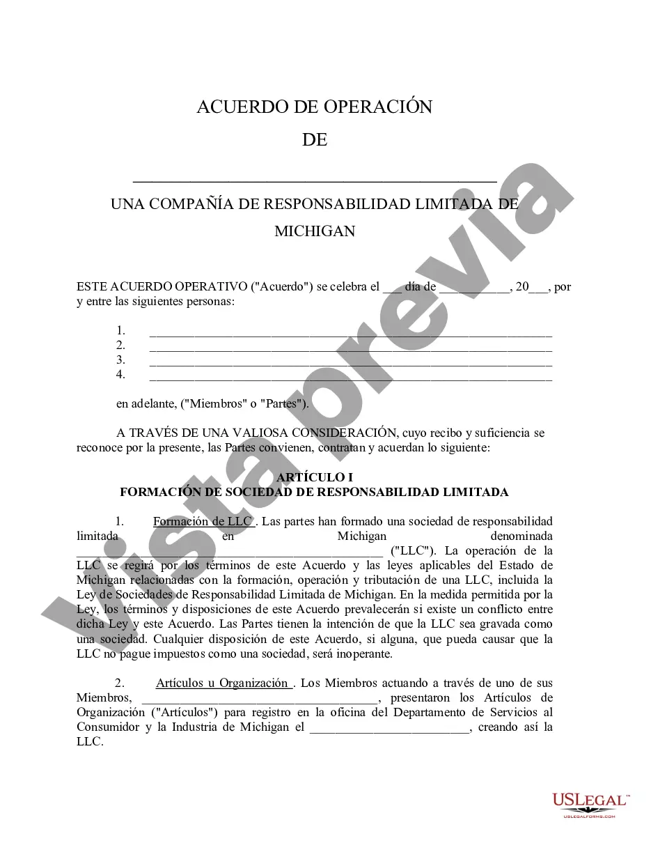 Preview Acuerdo Operativo de Sociedad de Responsabilidad Limitada LLC
