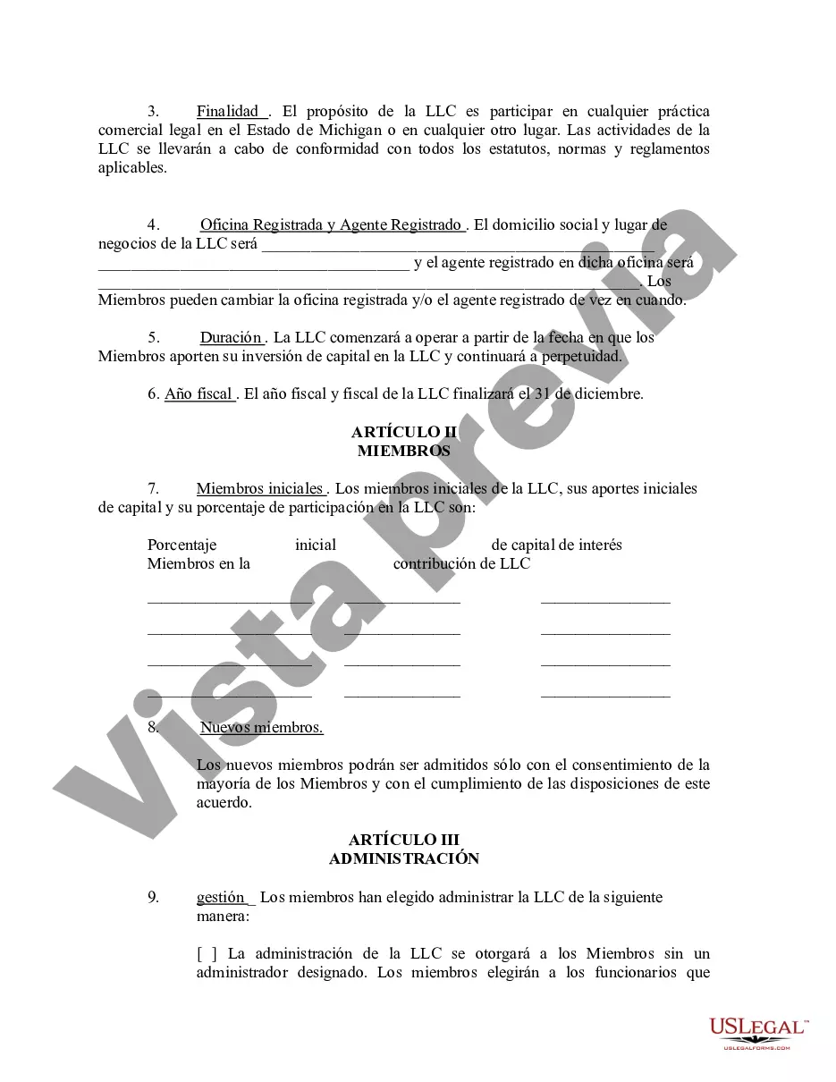 Preview Acuerdo Operativo de Sociedad de Responsabilidad Limitada LLC