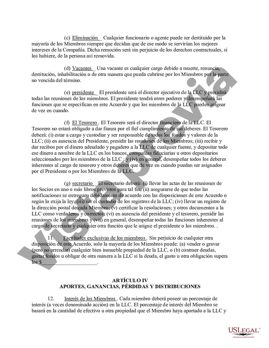 Preview Acuerdo Operativo de Sociedad de Responsabilidad Limitada LLC