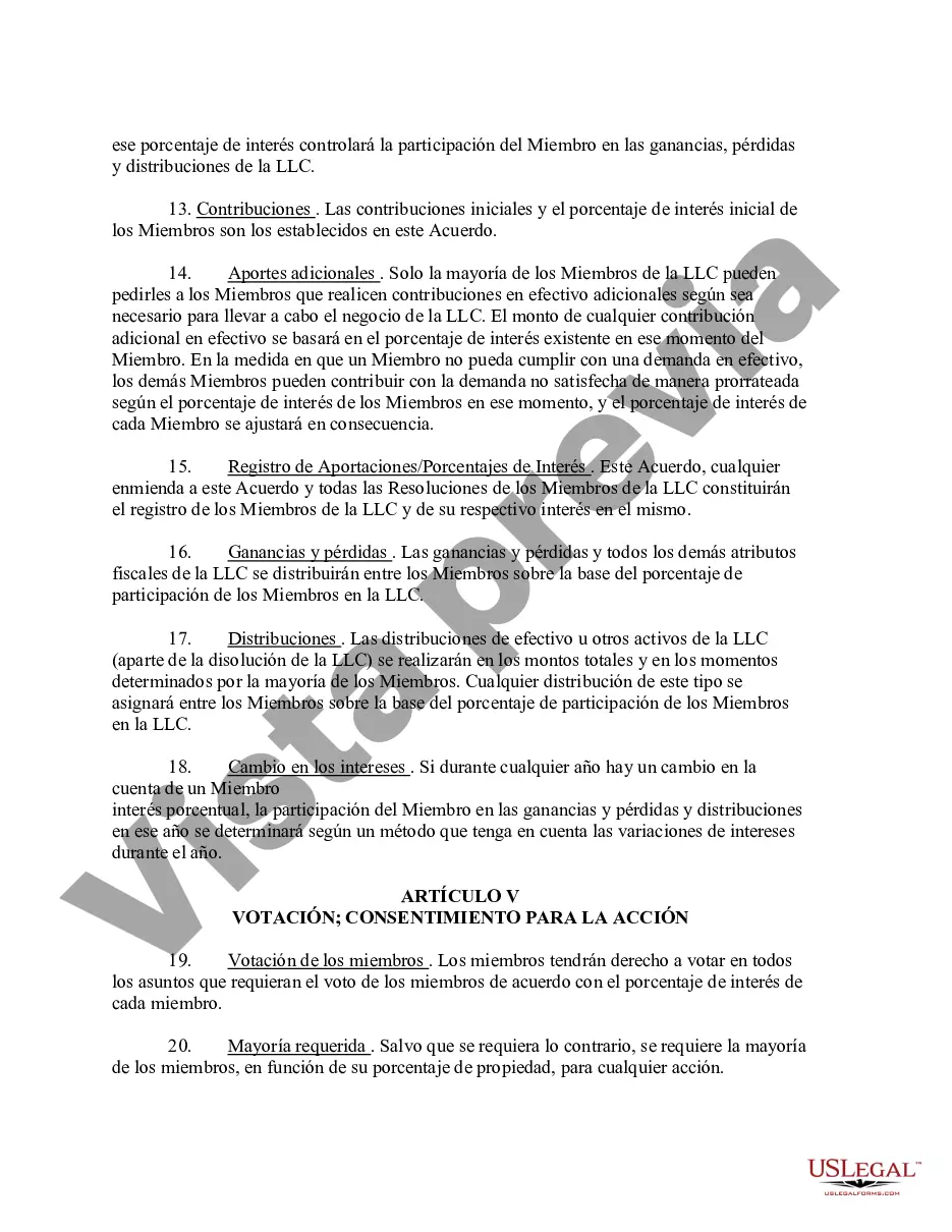 Preview Acuerdo Operativo de Sociedad de Responsabilidad Limitada LLC