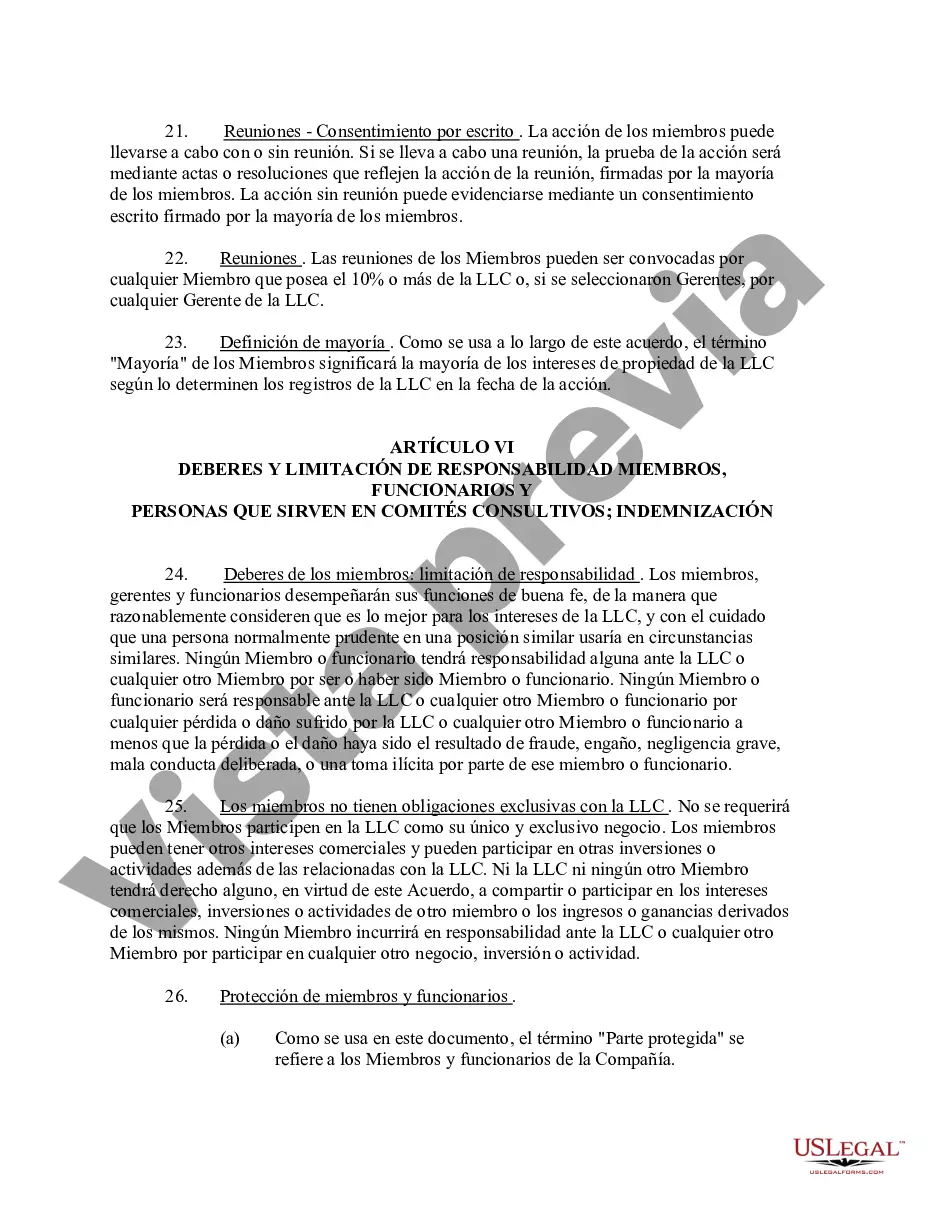 Preview Acuerdo Operativo de Sociedad de Responsabilidad Limitada LLC