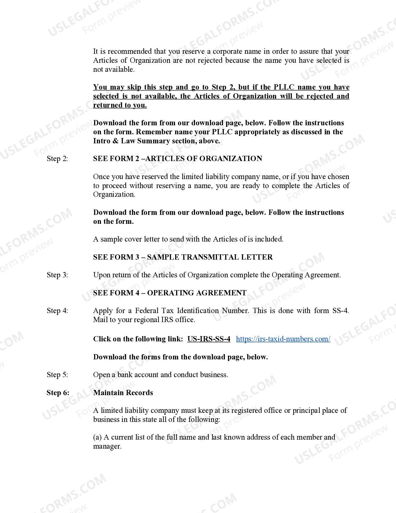 Preview Michigan Professional Limited Liability Company PLLC Formation Package