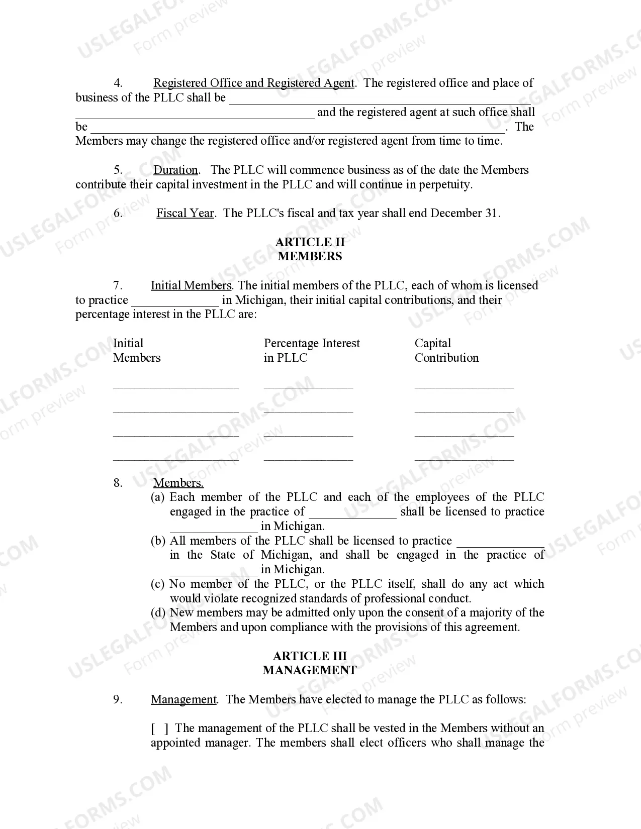 Preview Michigan Professional Limited Liability Company PLLC Formation Package