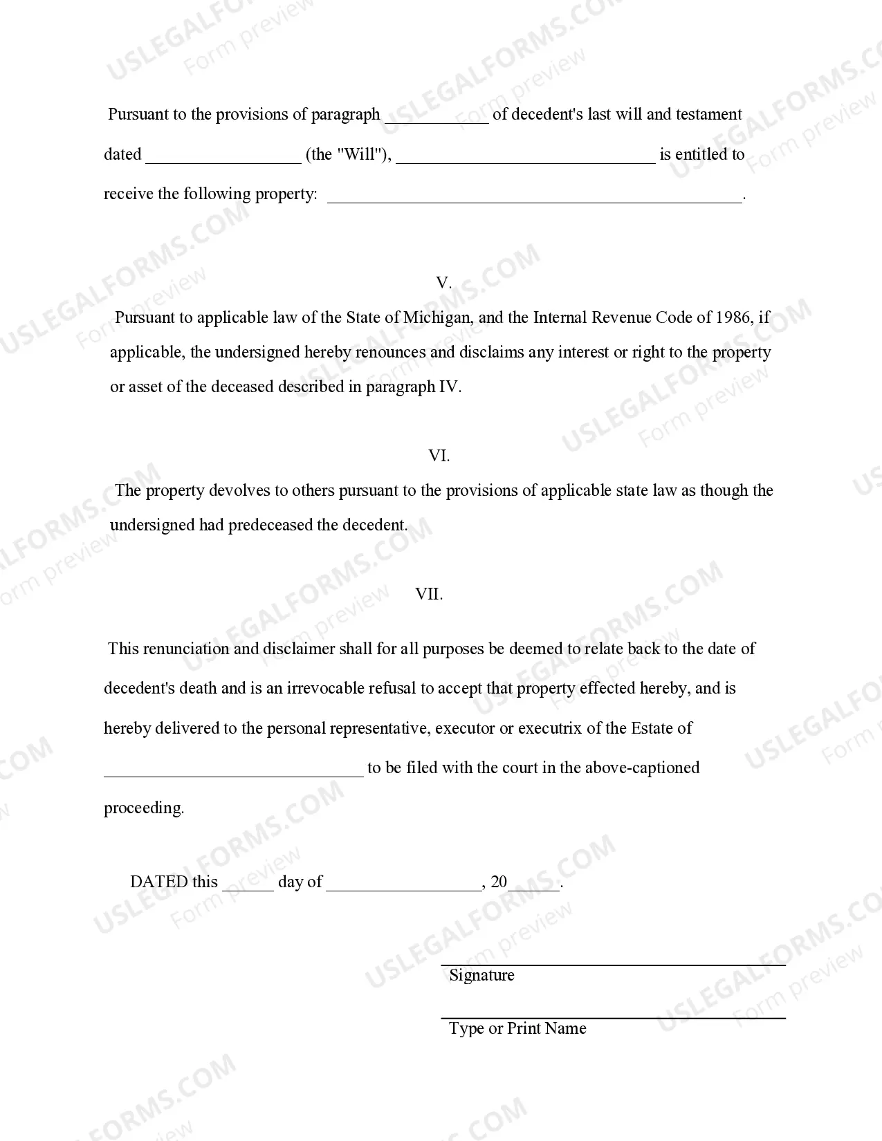 Preview Renunciation And Disclaimer of Real Property Interest