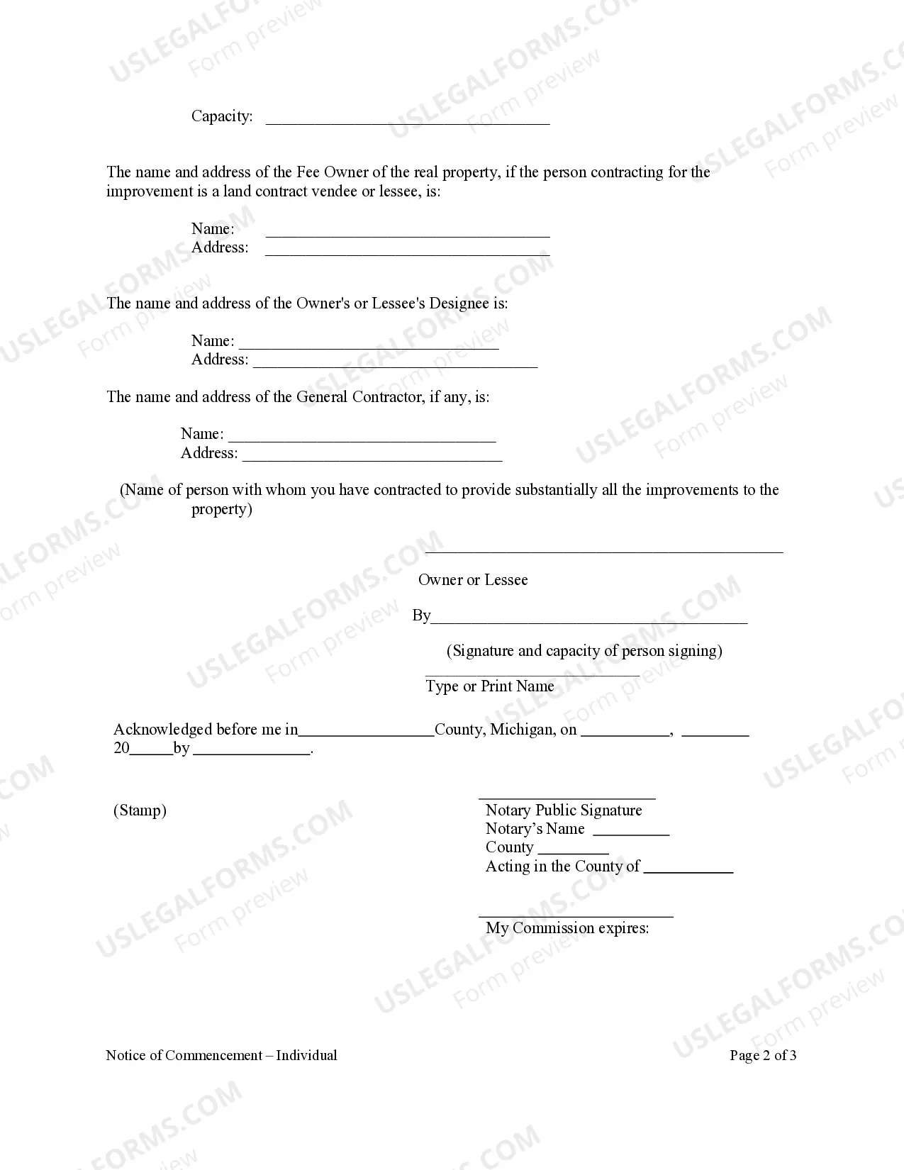 Preview Notice of Commencement - Individual