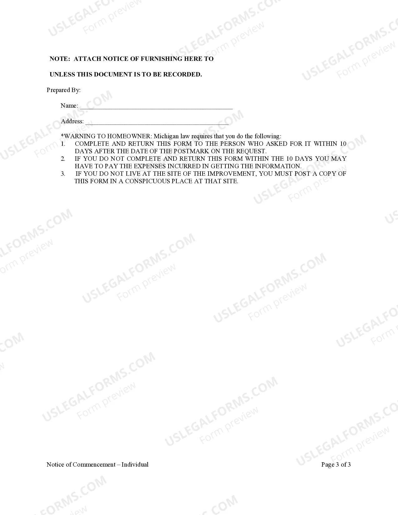 Preview Notice of Commencement - Individual