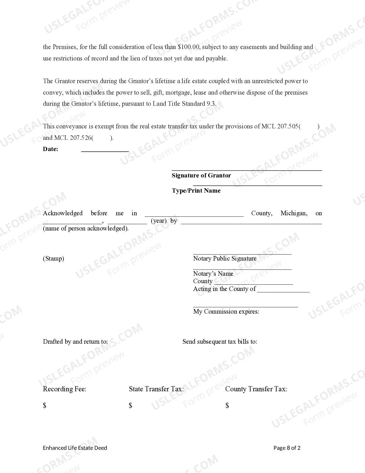Preview Enhanced Life Estate or Lady Bird Deed - Individual to Individual