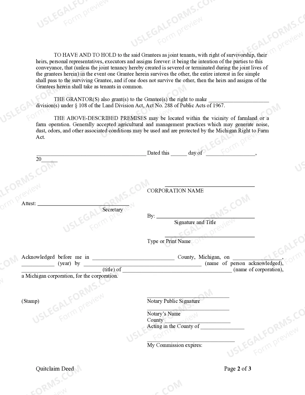 Preview Quitclaim Deed from Corporation to Husband and Wife