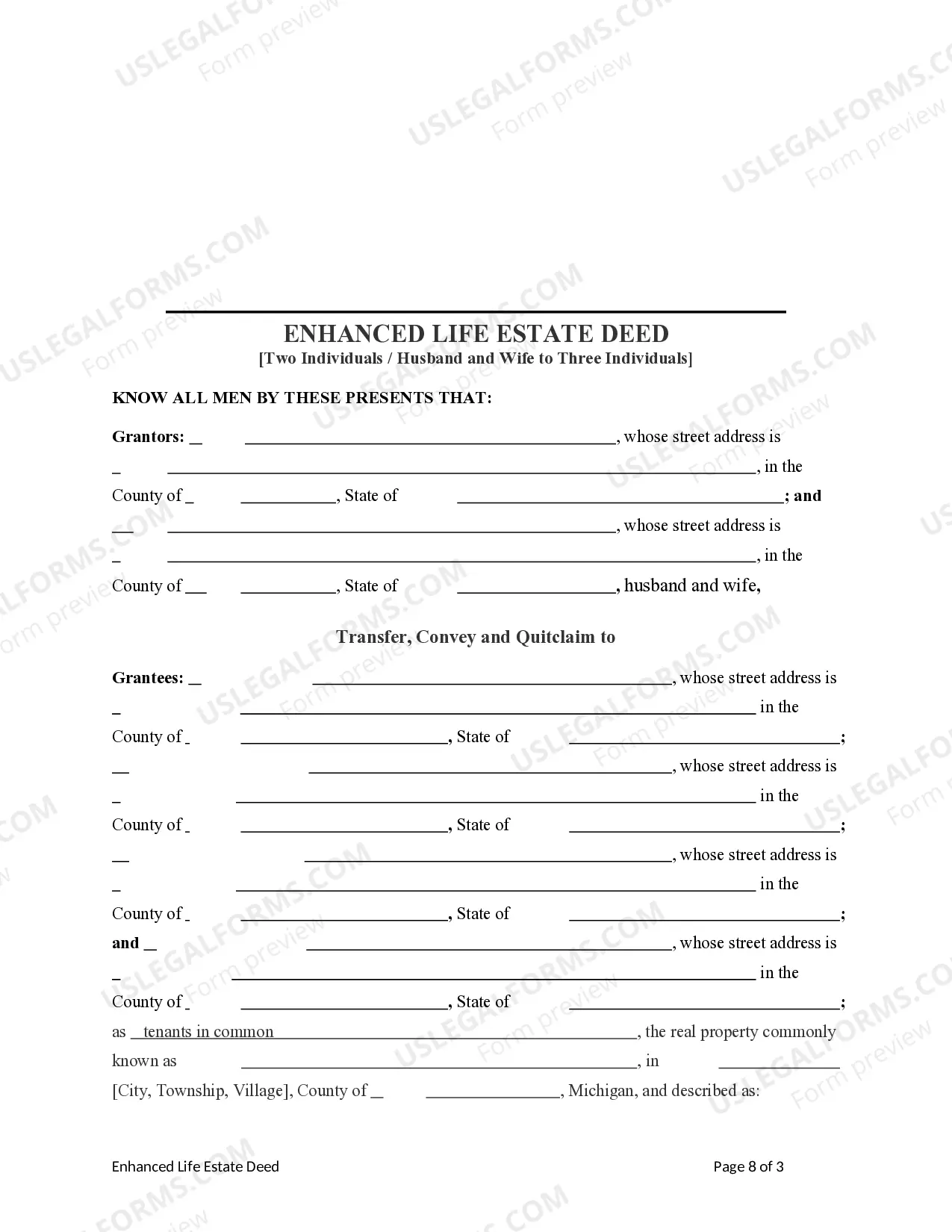 Preview Enhanced Life Estate Deed - Husband and Wife / Two Individuals to Four Individuals