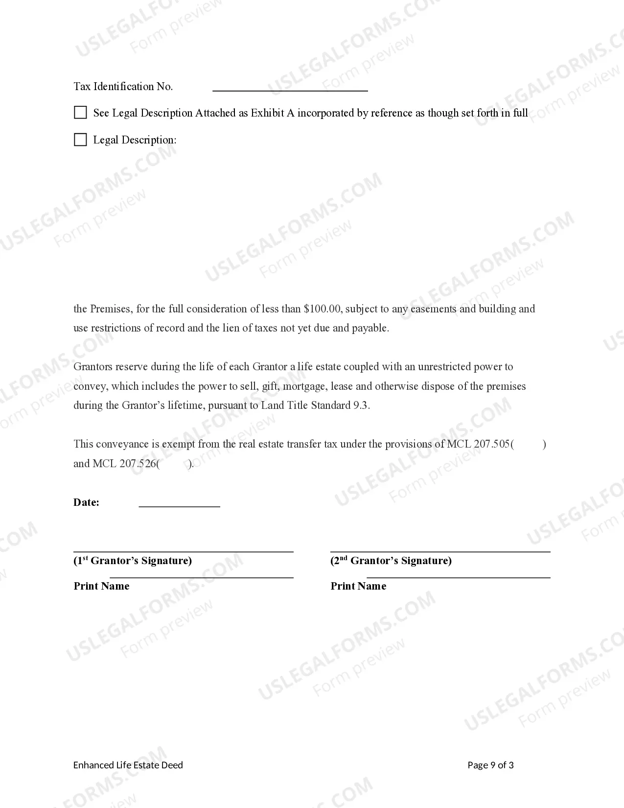 Preview Enhanced Life Estate Deed - Husband and Wife / Two Individuals to Four Individuals