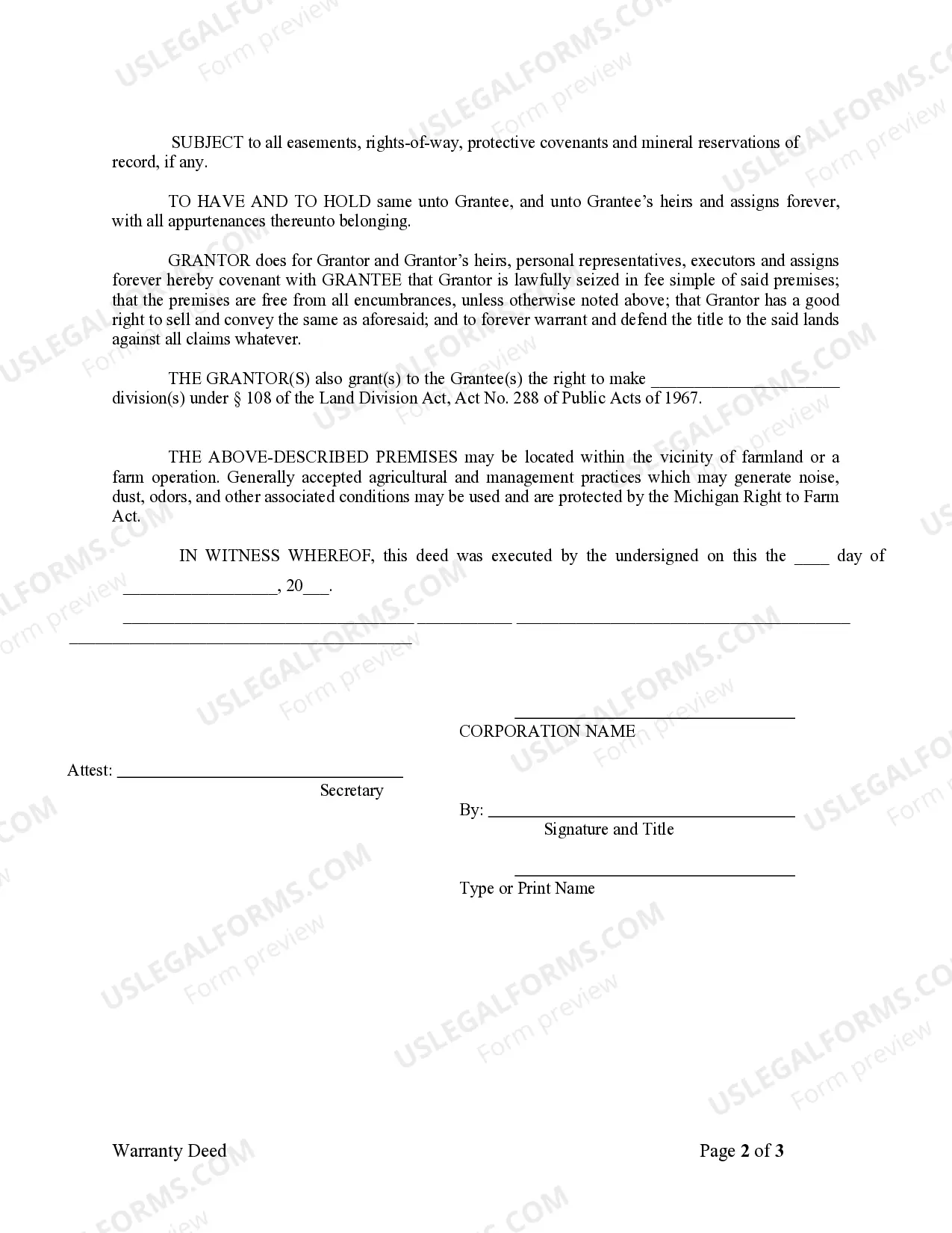 Preview Warranty Deed from Corporation to Individual