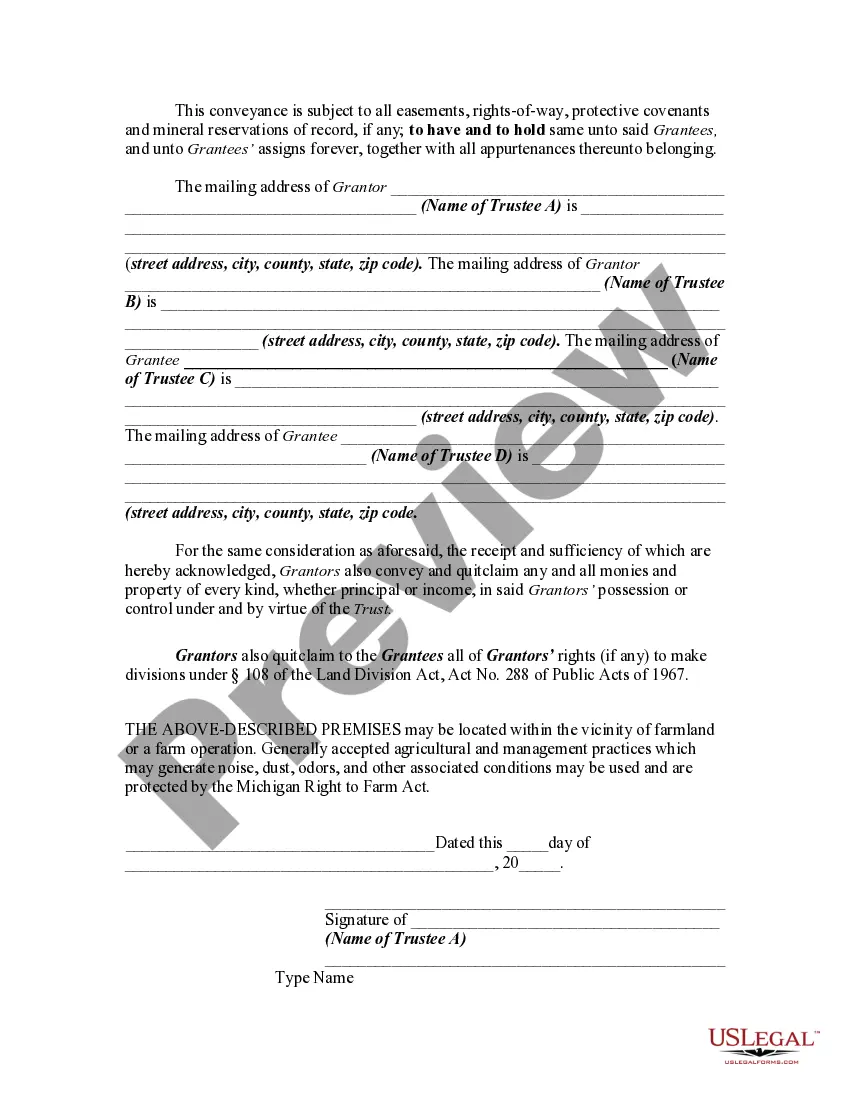 Preview Quitclaim Deed from Trustee and Former Trustee to New Trustees