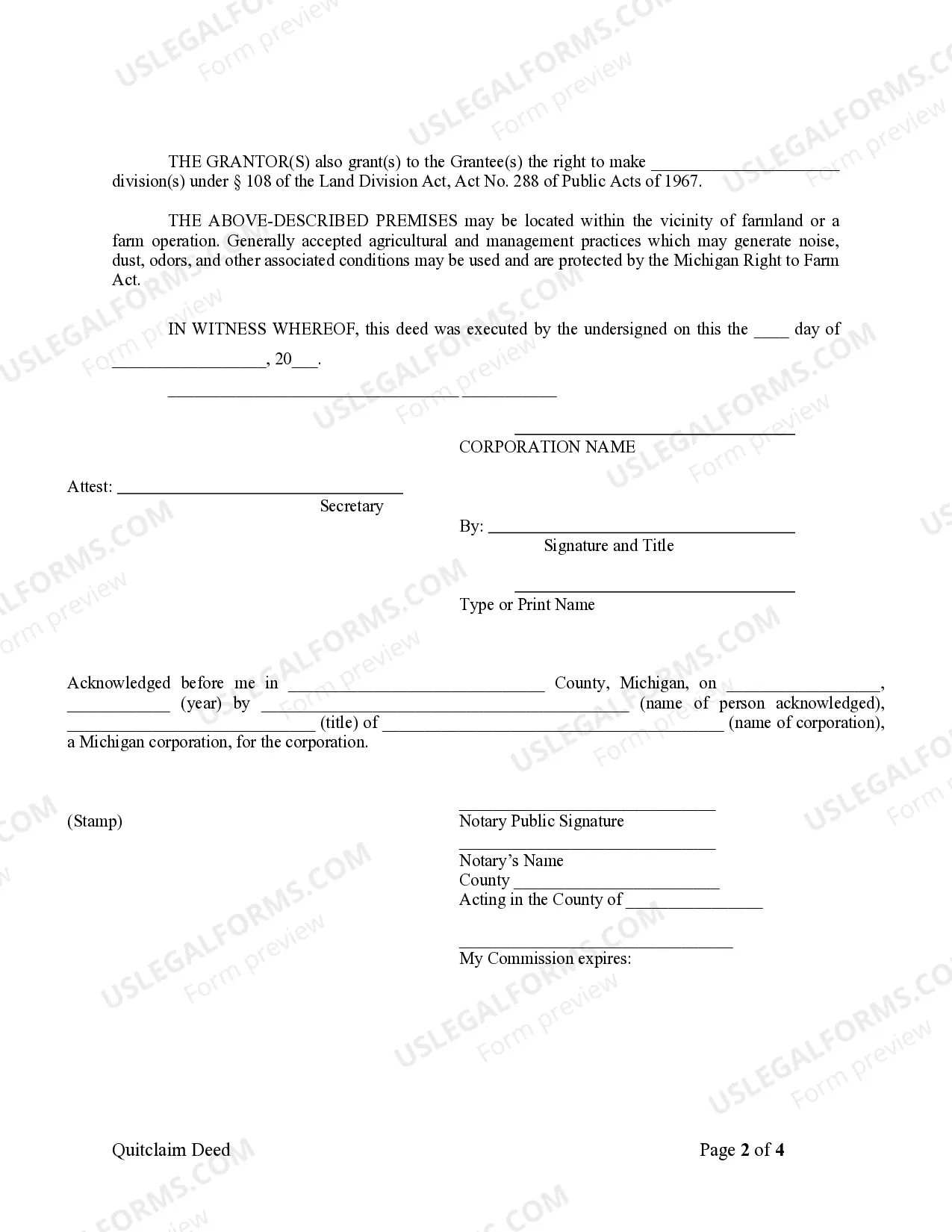 Preview Quitclaim Deed from Corporation to Corporation