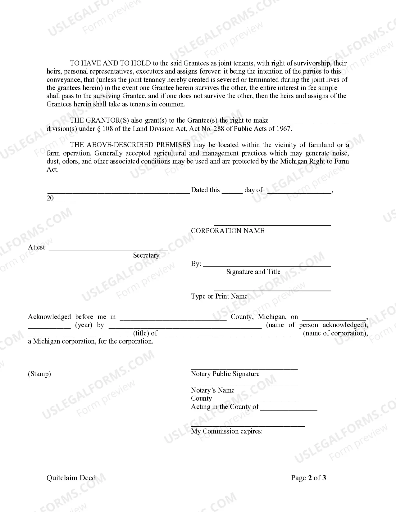 Preview Quitclaim Deed from Corporation to Two Individuals