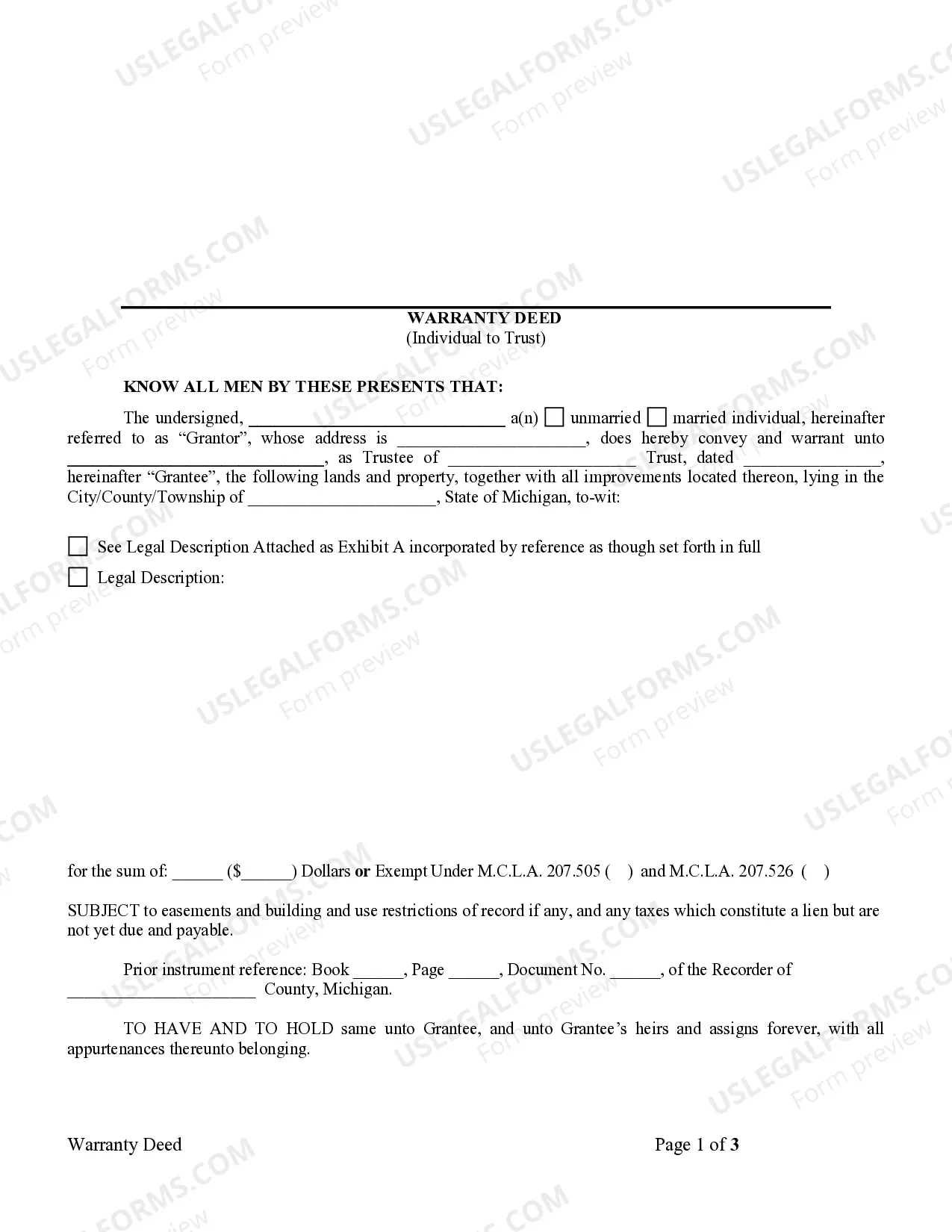 Preview Warranty Deed from Individual to a Trust