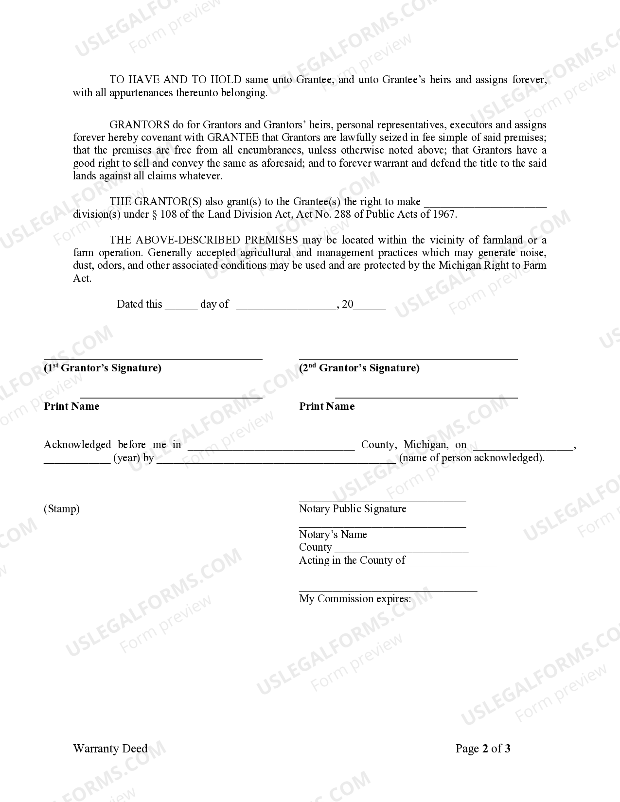 Michigan Warranty Deed from Husband and Wife to a Trust | US Legal Forms
