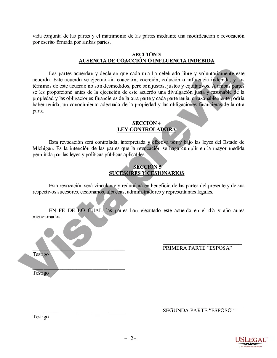 Preview Revocación del acuerdo de propiedad posnupcial - Michigan