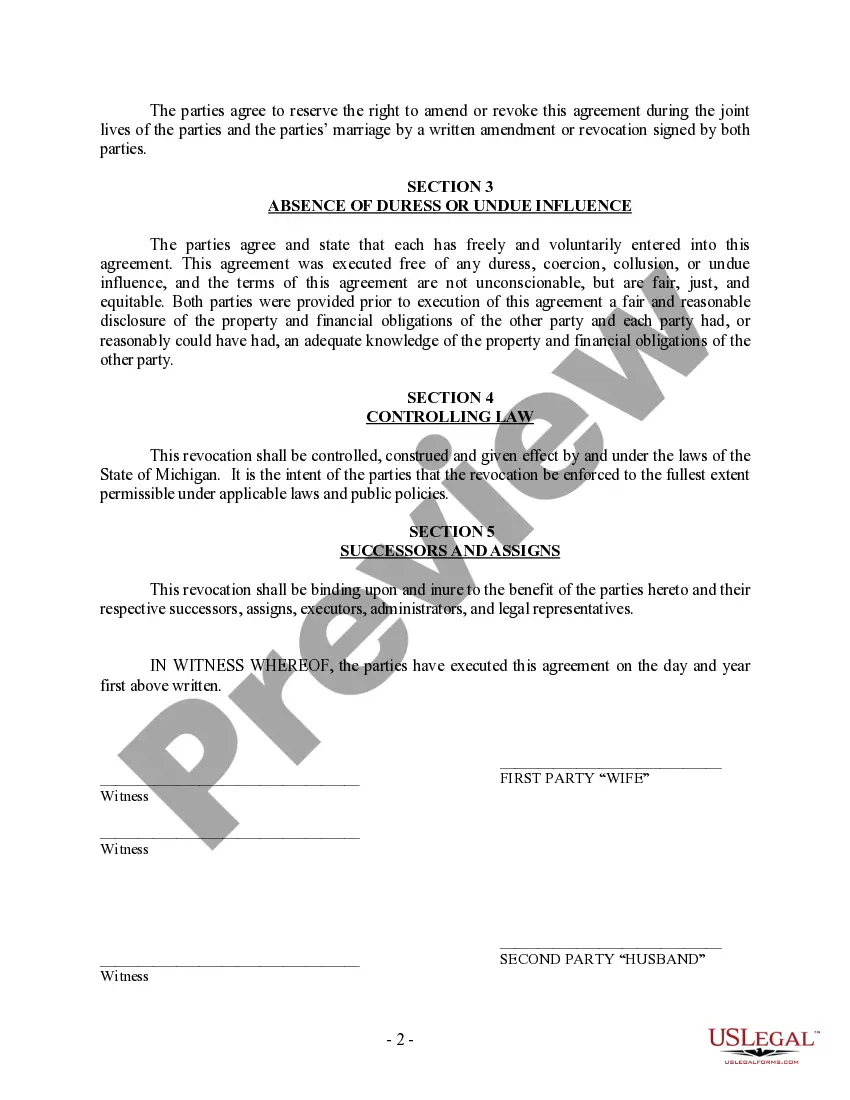 Preview Revocation of Postnuptial Property Agreement