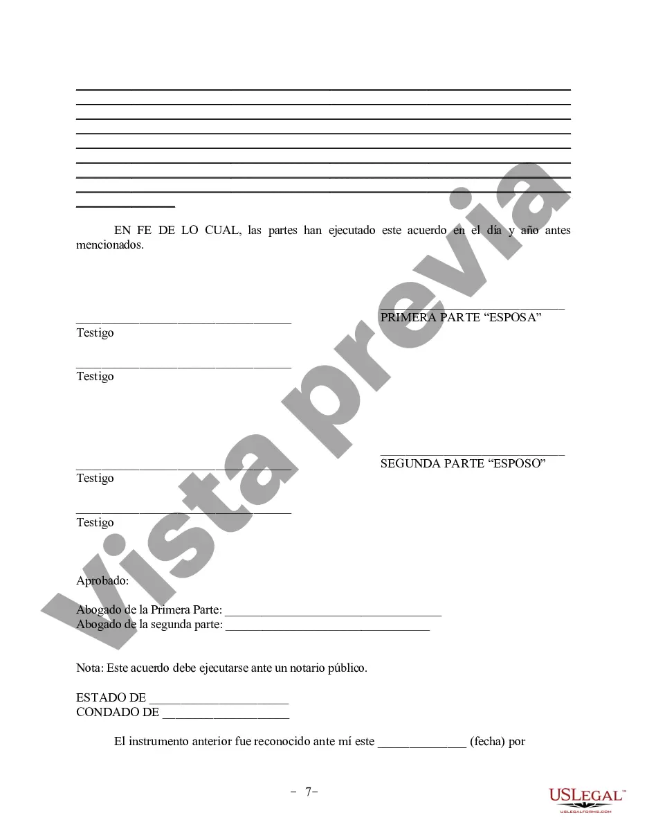 Preview Acuerdo de propiedad posnupcial - Michigan