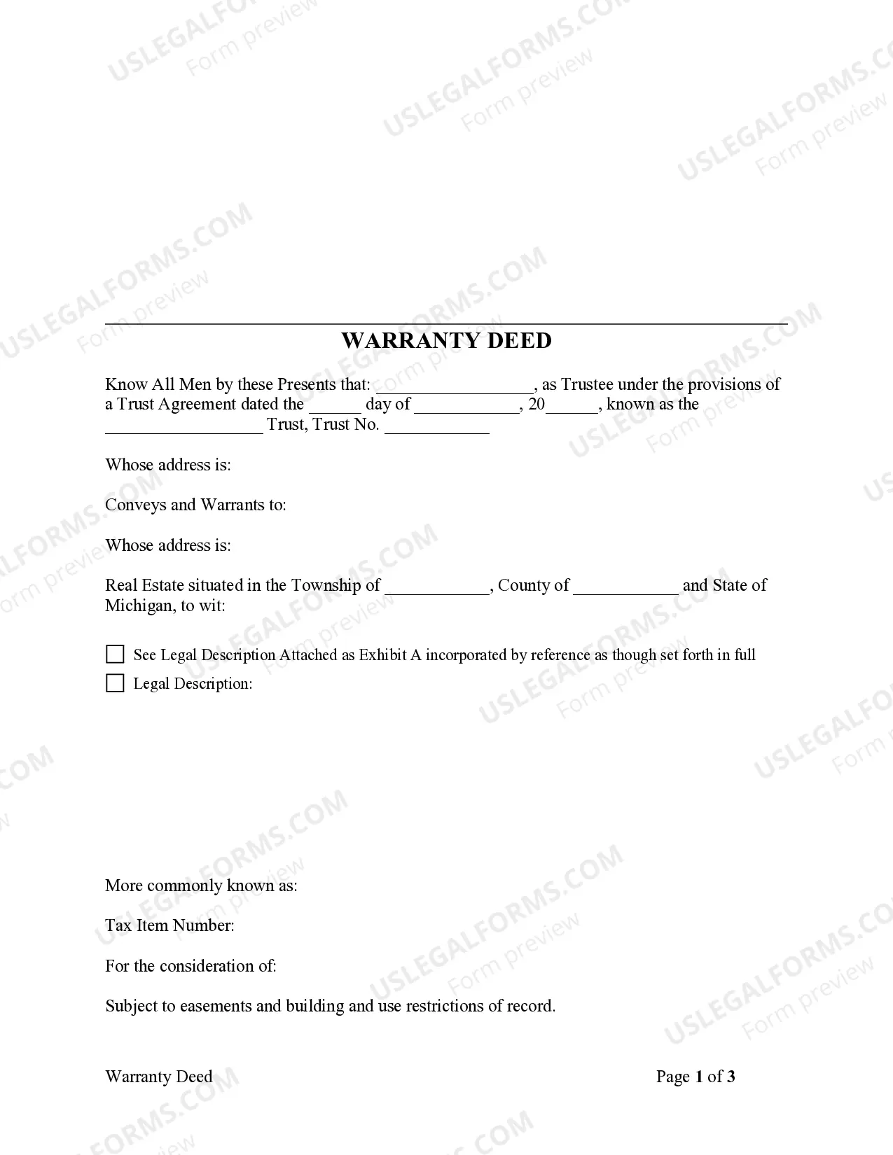 Preview Warranty Deed - Trust to Individual