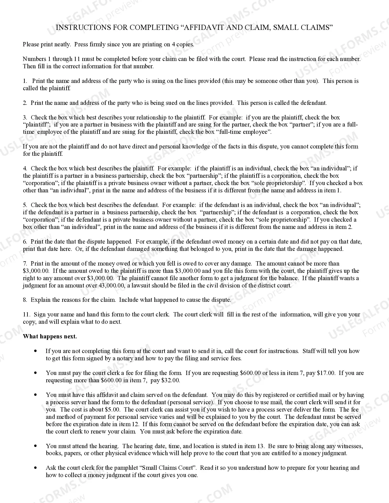Preview Affidavit and Claim