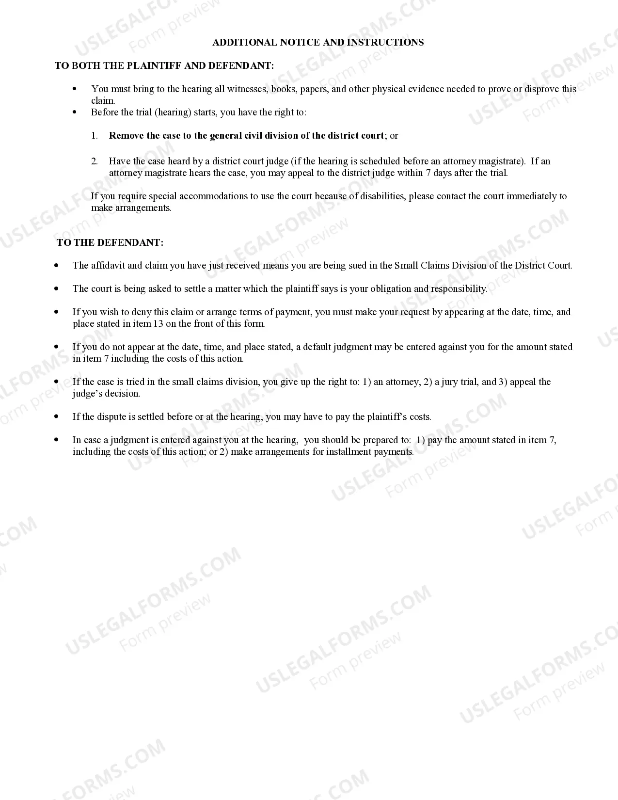 Preview Affidavit and Claim