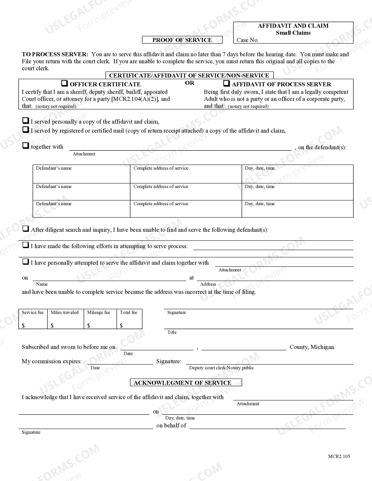 Preview Affidavit and Claim