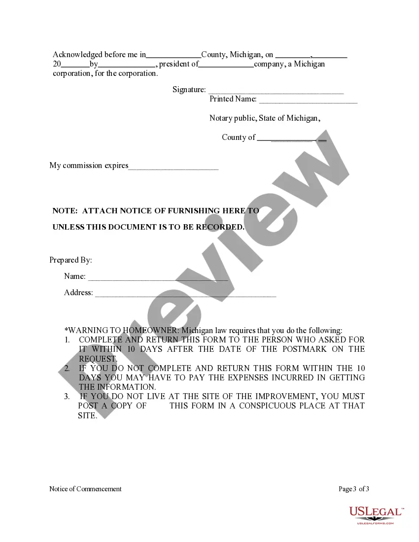 Get Notice of Commencement - Corporation Preview Notice of Commencement - Corporation