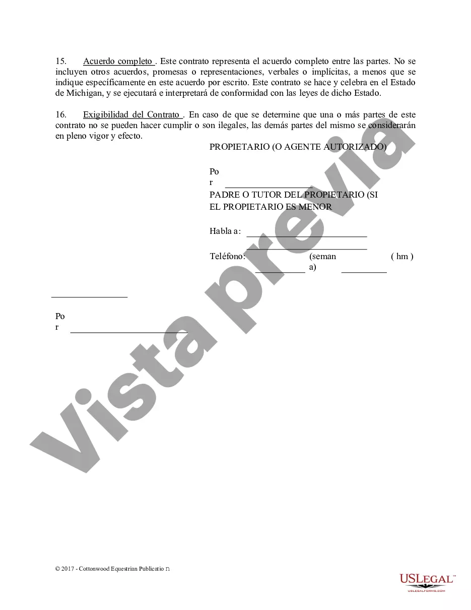 Preview Acuerdo de establo de embarque - Formularios equinos de caballos