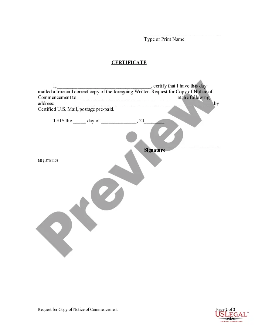 Preview Request for Notice of Commencement - Individual