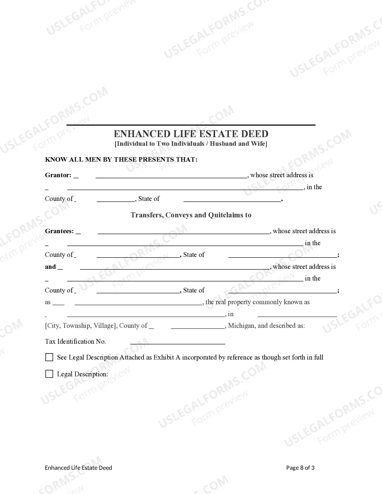 Preview Enhanced Life Estate or Lady Bird Deed - Individual to Two Individuals / Husband and Wife