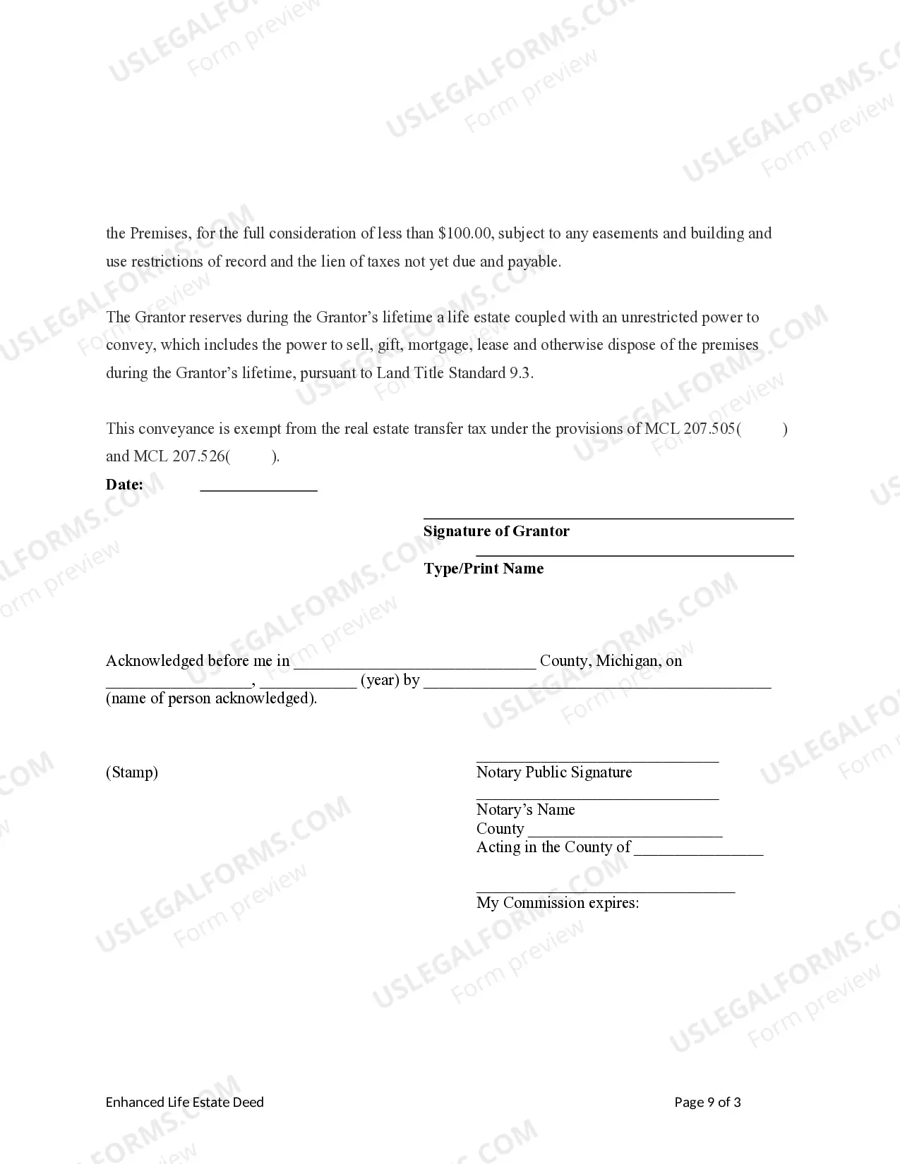 Preview Enhanced Life Estate or Lady Bird Deed - Individual to Two Individuals / Husband and Wife