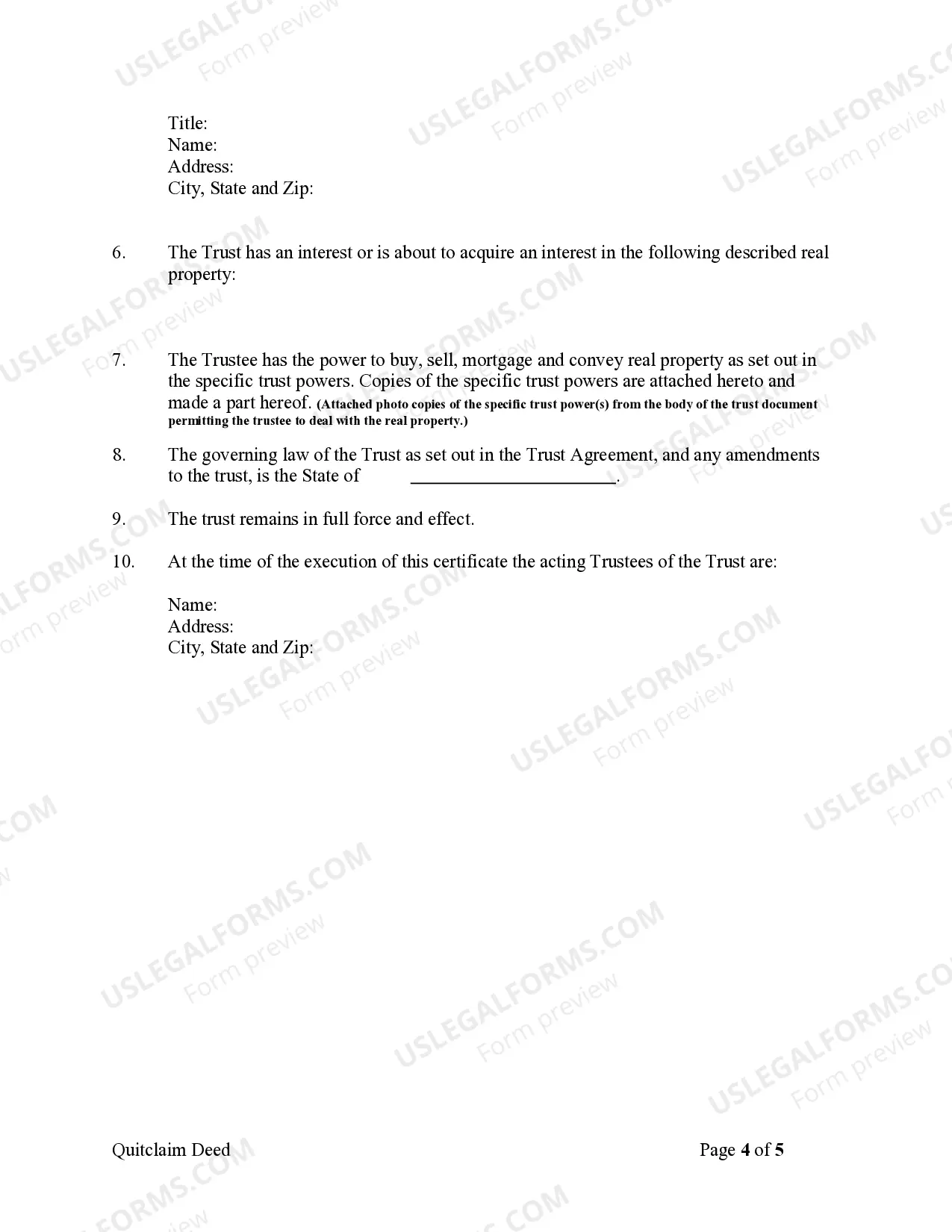 Preview Quitclaim Deed - Trust to a Corporation