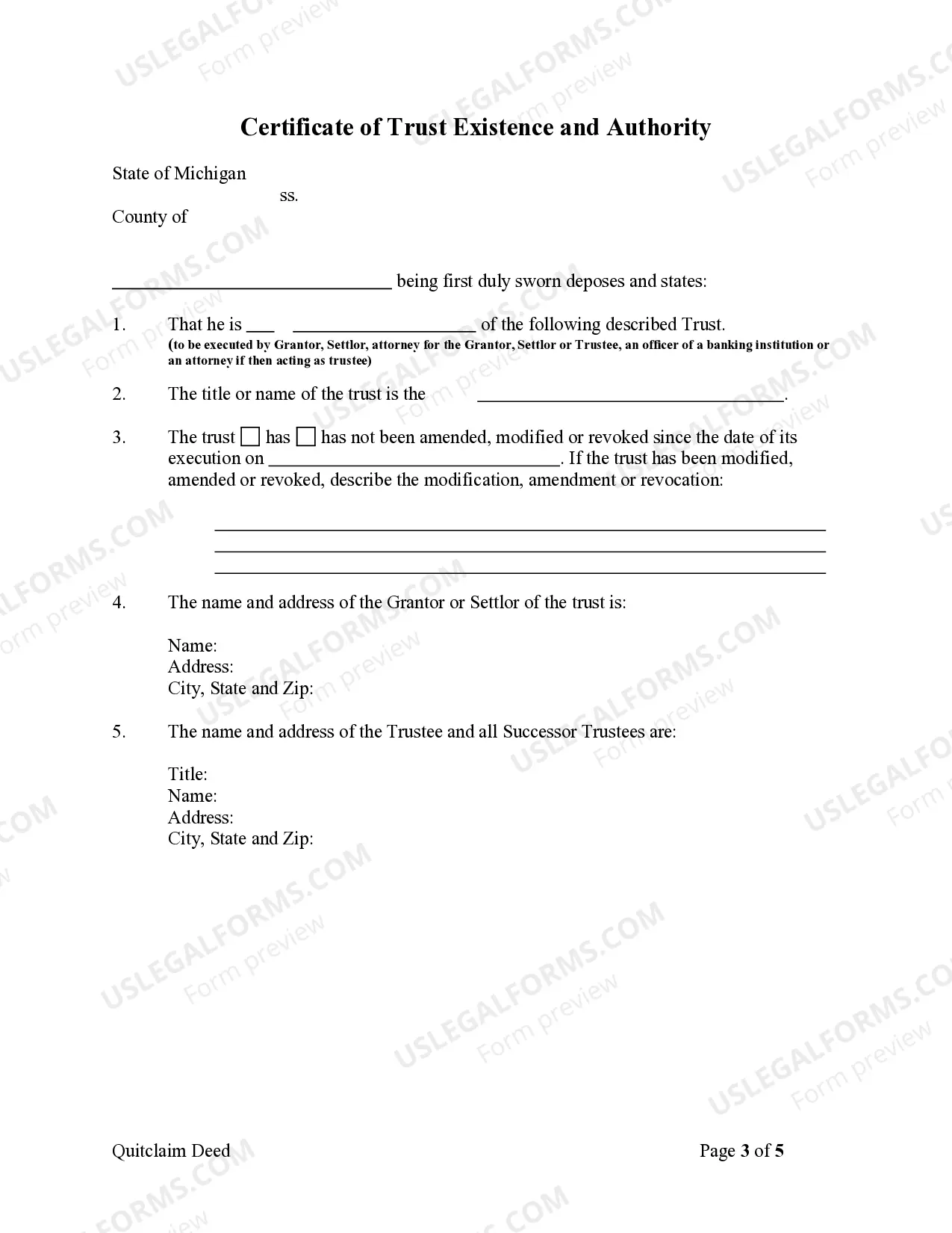 Preview Quitclaim Deed - Trust to a Corporation