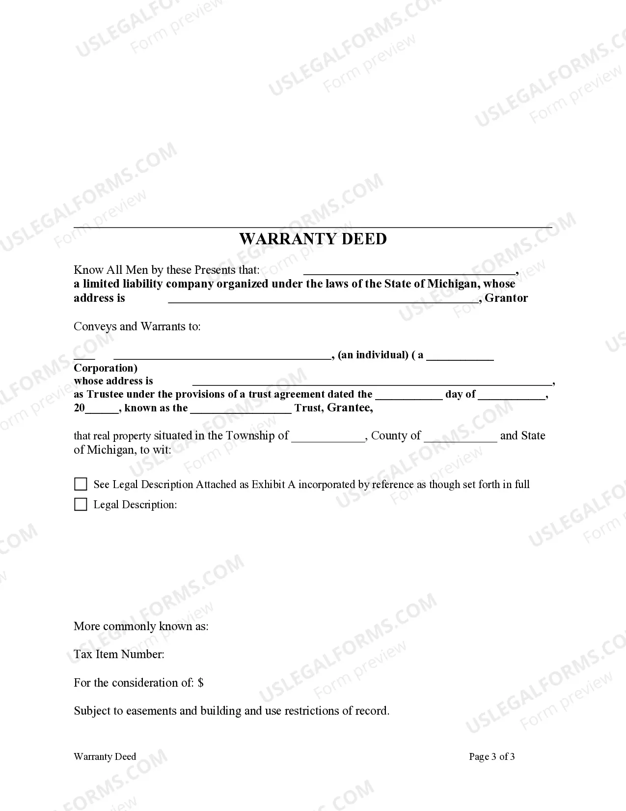Preview Warranty Deed - Limited Liability Company to a Trust