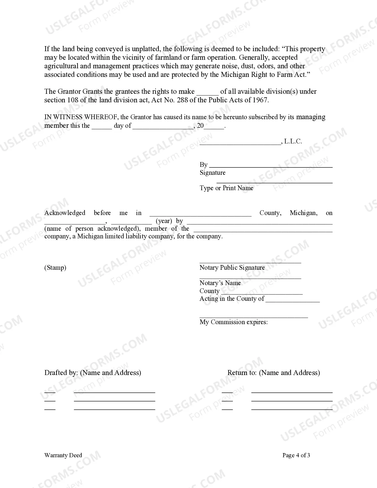 Preview Warranty Deed - Limited Liability Company to a Trust