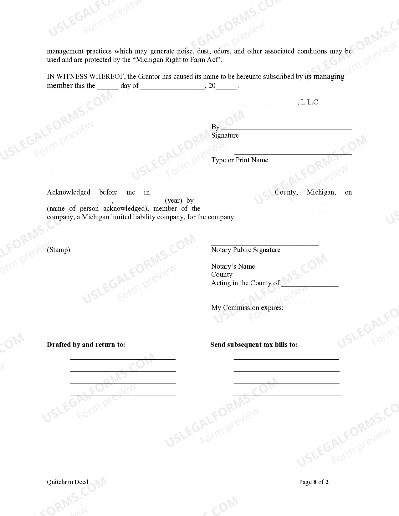 Preview Quitclaim Deed - Limited Liability Company to Limited Liability Company