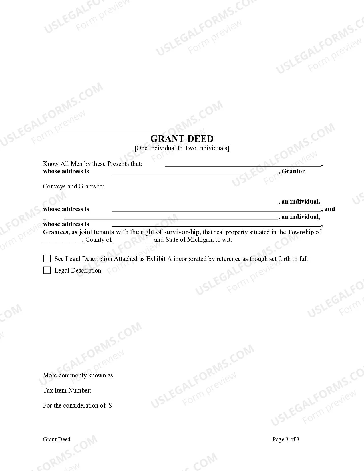 Preview Grant Deed from a Grantor to two Grantees