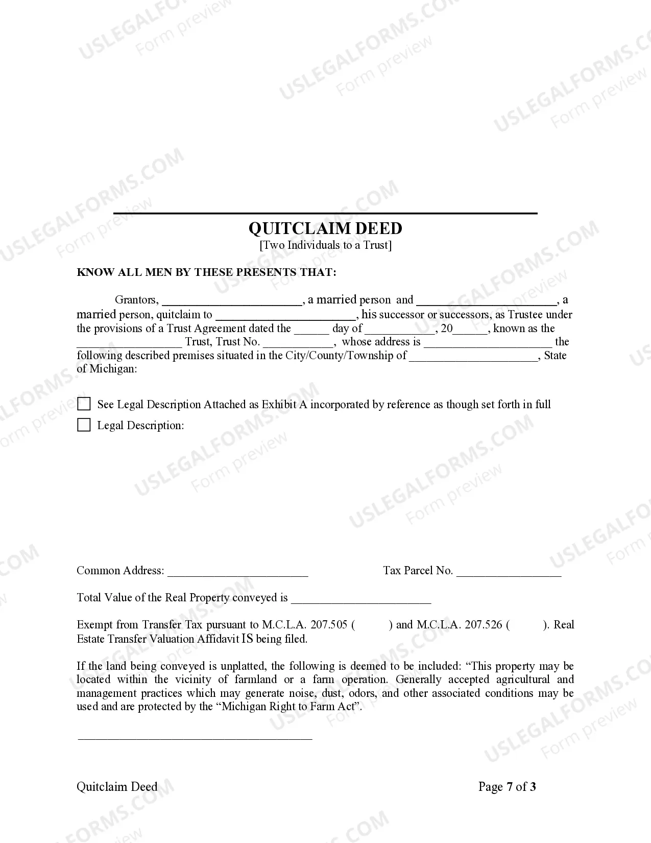 Preview Quitclaim Deed - Two Individuals to a Trust