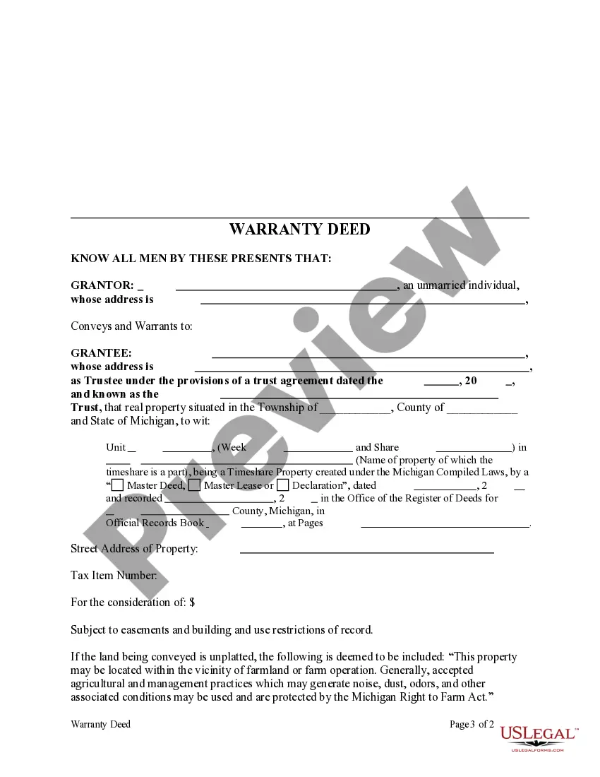Preview Warranty Deed for a Time Share from an Individual to a Trust